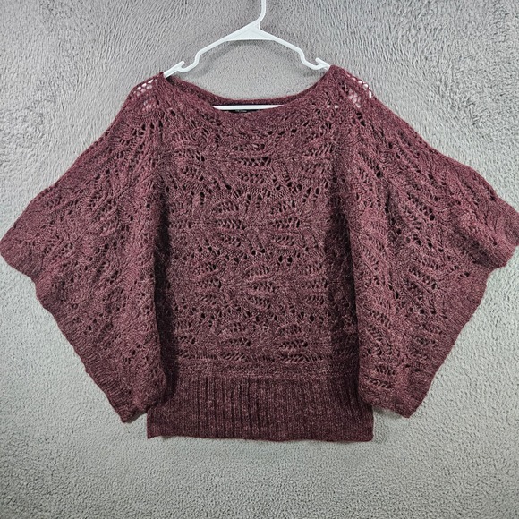 BCBGMaxAzria Sweaters - BCBGMAXAZRIA Burgundy Pointelle Open Knit Dolman Batwing Sleeve Sweater Small